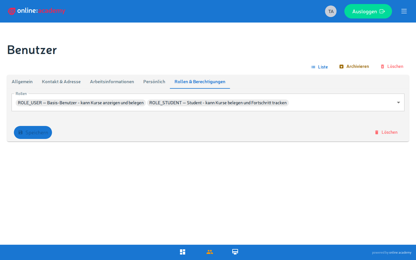 Rollen-Auswahl in der Benutzer-Bearbeitung im Admin-Portal
