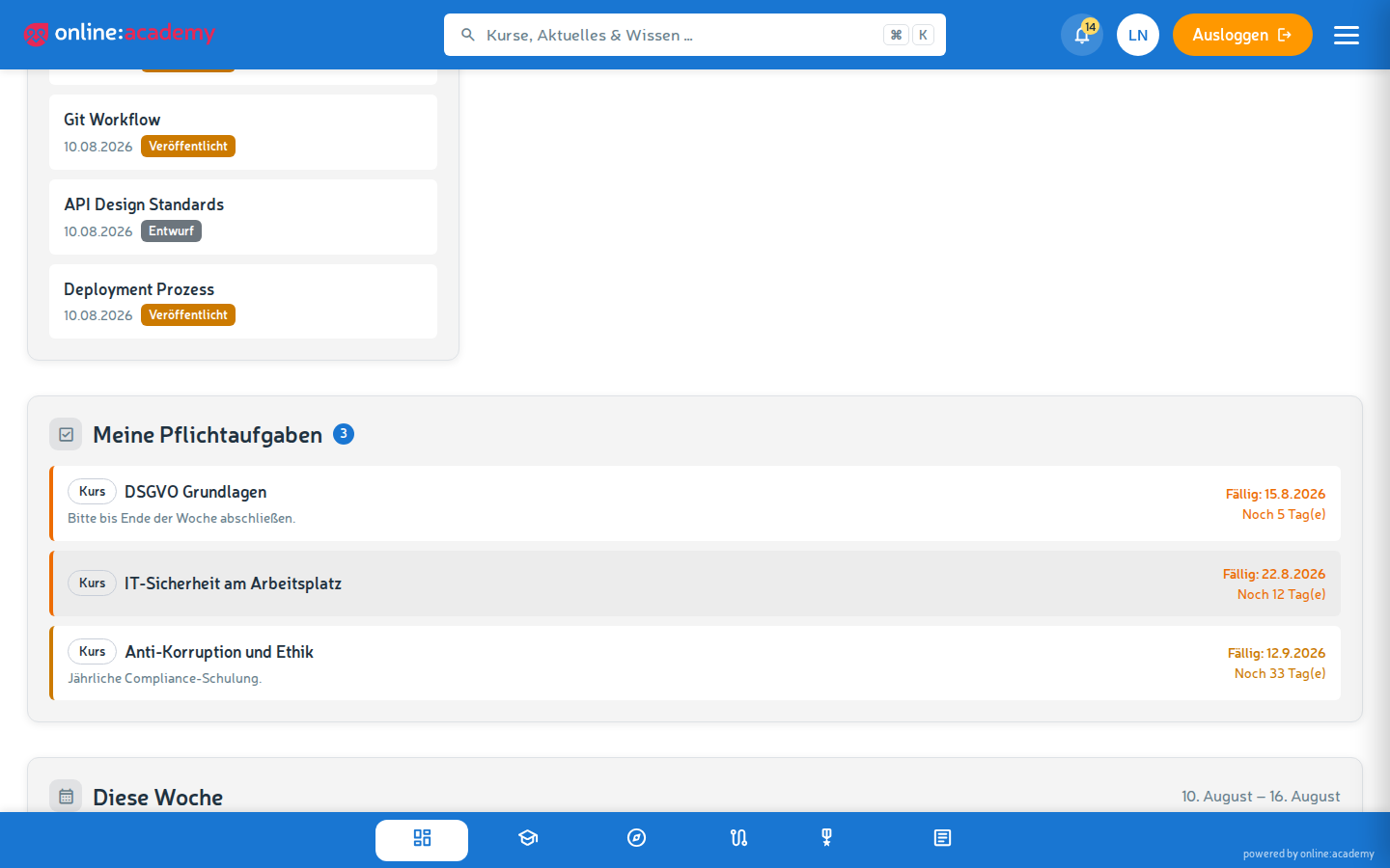Dashboard-Widget mit offenen Pflichtaufgaben